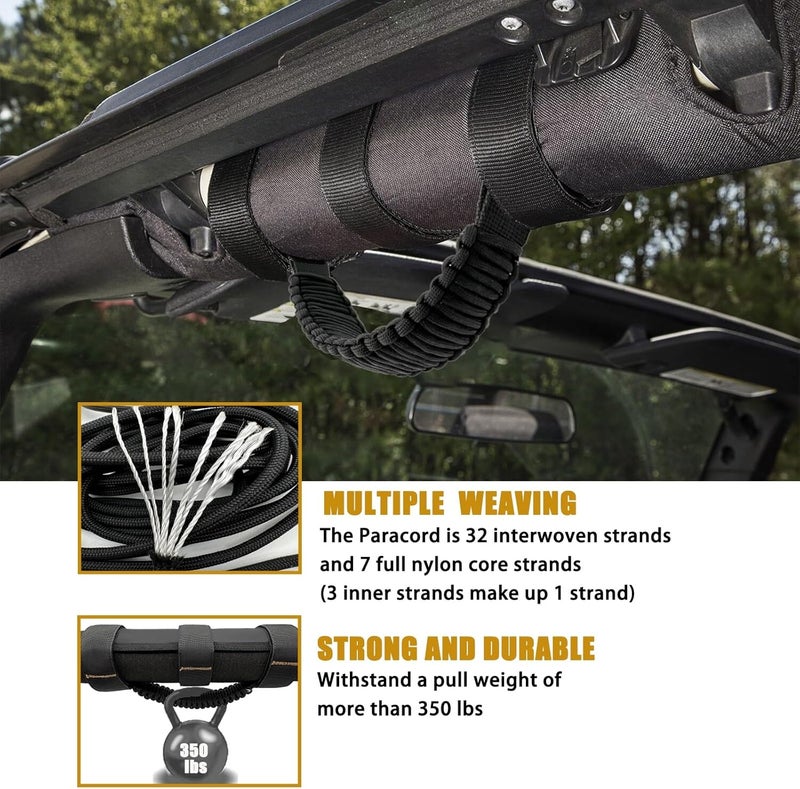 KKIKK Jeep Roll Bar Grab Handles, 4 Pack Paracord Jeep Handles Grab for Wrangler JK YJ TJ JL & Gladiator JT 2021 2022 2023 2024 Modle, Wrangler Hardware Handles (Black) - Image 3